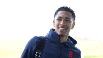 BURTON-UPON-TRENT, ENGLAND - MARCH 22: Jude Bellingham of England arrives at St Georges Park on March 22, 2022 in Burton-upon-Trent, England. (Photo by Eddie Keogh - The FA/The FA via Getty Images)