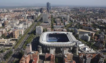 View north up the Castellana from the Bernabéu to the new Cuatro Torres skyscrapers.