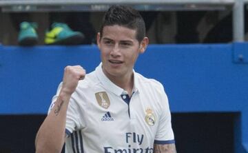 James celebrates his goal against Eibar