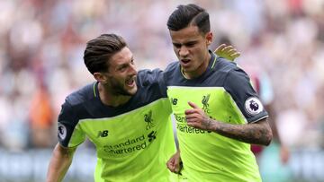 Philippe Coutinho celebrando el gol al West Ham United.