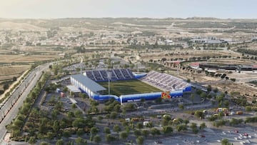 Recreación del nuevo estadio portátil en el Parking Norte de la Expo, con la urbanización del entorno.
