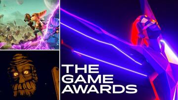 Ratchet & Clank: Rift Apart (Top left), Inscryption (Bottom left) and The Game Awards logo (Right)