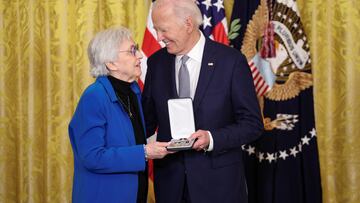 U.S President Joe Biden gives Eleanor Smeal, the Presidential Citizens Medal, one of the country's highest civilian honors, during a ceremony at the White House in Washington, U.S., January 2, 2025. REUTERS/Kevin Lamarque