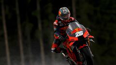 KTM Spanish rider Dani Pedrosa competes before a crash in the Styrian Motorcycle Grand Prix at the Red Bull Ring race track in Spielberg, Austria on August 8, 2021. (Photo by ERWIN SCHERIAU / APA / AFP) / Austria OUT