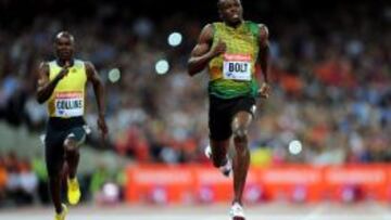 Usain Bolt precede a Kim Collins en la Diamond League de Londres. 