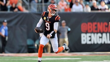 CINCINNATI, OHIO - NOVEMBER 03: Joe Burrow #9 of the Cincinnati Bengals against the Las Vegas Raiders at Paycor Stadium on November 03, 2024 in Cincinnati, Ohio. Andy Lyons/Getty Images/AFP (Photo by ANDY LYONS / GETTY IMAGES NORTH AMERICA / Getty Images via AFP)