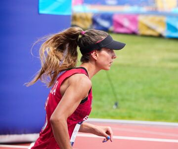 Laura Heredia corre durante la prueba combinada del pentatlón moderno.