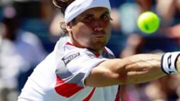 Ferrer golpea una bola de revés.