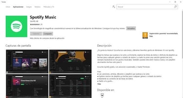 Problemas con la app de Spotify para Windows 10, no se puede bajar