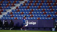 VALENCIA, SPAIN - DECEMBER 29: Rober Pier of Levante UD leaves the pitch after receiving a red card during the La Liga Santander match between Levante UD and Real Betis at Ciutat de Valencia Stadium on December 29, 2020 in Valencia, Spain. Sporting stadiu