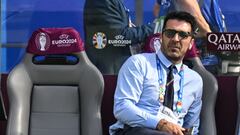 Former Italian international football player and Italy's delegation head Gianluigi Buffon looks on prior the UEFA Euro 2024 round of 16 football match between Switzerland and Italy at the Olympiastadion Berlin in Berlin on June 29, 2024. (Photo by Fabrice COFFRINI / AFP)