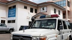 A police vehicle is pictured at the premises of Ghana Football Association in Accra, Ghana June 8, 2018.  REUTERS/Francis Kokoroko