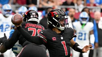 GLENDALE, ARIZONA - SEPTEMBER 22: Quarterback Kyler Murray #1 of the Arizona Cardinals throws a pass against the Detroit Lions during the first quarter at State Farm Stadium on September 22, 2024 in Glendale, Arizona. Norm Hall/Getty Images/AFP (Photo by Norm Hall / GETTY IMAGES NORTH AMERICA / Getty Images via AFP)