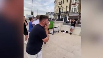 Girl embarrasses lad to the enjoyment of his mates