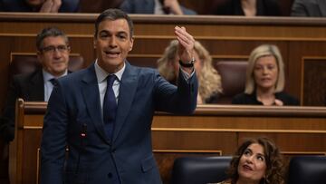 El presidente del Gobierno, Pedro Sánchez, interviene durante una sesión de control al Gobierno, en el Congreso de los Diputados, a 13 de marzo de 2024, en Madrid (España).  El denominado 'caso Koldo', la supuesta trama de mordidas en contratos de material anticovid en los meses de pandemia, vuelve a protagonizar la sesión de control al Gobierno de hoy, con preguntas al presidente del Gobierno y a cuatro ministros. Además del ‘caso Koldo’, también hay preguntas sobre la Ley de amnistía.
13 MARZO 2024;DESAHUCIO;GOBIERNO;CONGRESO
Eduardo Parra / Europa Press
13/03/2024