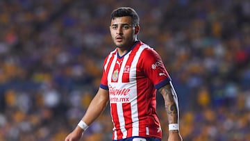   Alexis Vega of Guadalajara during the game Tigres UANL vs Guadalajara, corresponding to first leg match of great final of the Torneo Clausura 2023 of the Liga BBVA MX, at Universitario Stadium, on May 25, 2023.
<br><br>
Alexis Vega de Guadalajara durante el partido Tigres UANL vs Guadalajara, Correspondiente al partido de Ida de la Gran final del Torneo Clausura 2023 de la Liga BBVA MX, en el Estadio Universitario, el 25 de Mayo de 2023.