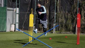 Messi, entren&aacute;ndose este jueves.