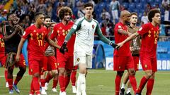 La selecci&oacute;n de B&eacute;lgica, celebrando su pase a cuartos de final del Mundial.