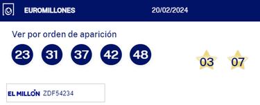 Euromillones: comprobar los resultados del sorteo de hoy, martes 20 de febrero