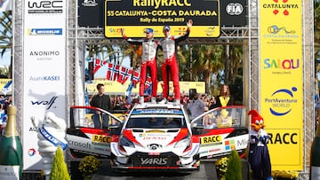 Tanak, en uno de sus podios con Toyota en Cataluña 2019.