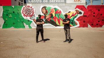 Hacen mural de Jorge Campos atajando al Coronavirus en Mexicali, Baja California