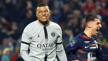 FILE PHOTO: Soccer Football - Ligue 1 - Montpellier v Paris St Germain - Stade de la Mosson, Montpellier, France - February 1, 2023 Paris St Germain's Kylian Mbappe reacts after missing a penalty REUTERS/Eric Gaillard/File Photo