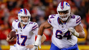 Josh Allen, #17 of the Buffalo Bills, carries the ball.