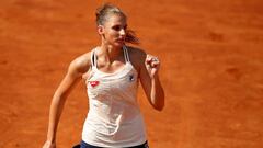 Karolina Pliskova celebra un punto durante su partido ante Anna Blinkova en el Premier 5 de Roma.