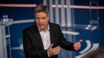 German Economy and Climate Minister Robert Habeck of the Greens party answers questions in the ZDF programme ‘Klartext’ in Berlin, Germany, February 13, 2025. Michael Kappeler/Pool via REUTERS