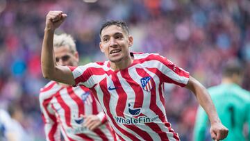 El jugador del Atleti, Nahuel Molina, celebra el 2-0 a la Real Sociedad. 
 