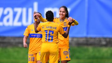 Alison Gonzalez celebrates her goal 1-2 of Tigres during the 6th round match between Cruz Azul and Tigres UANL as part of the Torneo Clausura 2024 Liga MX Femenil at Instalaciones de La Noria Stadium on February 01, 2024 in Mexico City, Mexico.