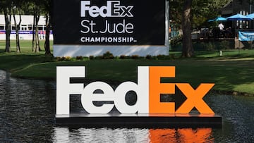 MEMPHIS, TENNESSEE - AUGUST 12: FedEx signage is seen on the course during the third round of the FedEx St. Jude Championship at TPC Southwind on August 12, 2023 in Memphis, Tennessee. Andy Lyons/Getty Images/AFP (Photo by ANDY LYONS / GETTY IMAGES NORTH AMERICA / Getty Images via AFP)