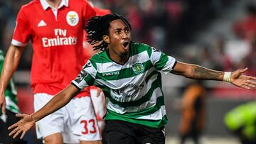 Gelson Martins celebra un gol con el Sporting. 