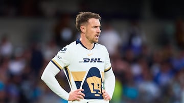 Aaron Ramsey of Pumas during the 6th round match between Pumas UNAM and Puebla as part of the Liga BBVA MX, Torneo Apertura 2025 at Olimpico Universitario Stadium, on August 24, 2025 in Mexico City, Mexico.