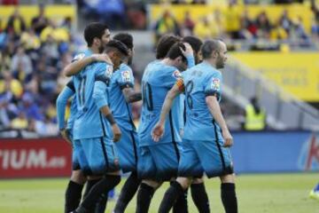 Celebración de gran parte del equipo azulgrana por el segundo gol de Neymar ante Las Palmas.
