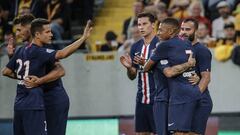 El PSG celebra uno de los goles en su primer amistoso de pretemporada.