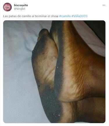 Camilo cantó descalzo y este meme se hizo viral en Twitter: “Así quedaron los pies”