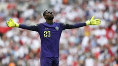 Nigeria&#039;s goalkeeper Francis Uzoho gestures ahead of the International friendly football match between England and Nigeria at Wembley stadium in London on June 2, 2018. / AFP PHOTO / Ian KINGTON