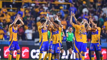 Players of Tigres during the 17th round match between Tigres UANL and Pumas UNAM as part of the Liga BBVA MX, Torneo Clausura 2025 at Universitario Stadium, on April 19, 2025 in Universitario, Mexico.