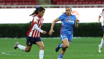 (L-R), Joseline Montoya of Guadalajara and Nancy Zaragoza of Cruz Azul during the game Guadalajara vs Cruz Azul, corresponding Round 17 the Torneo Apertura 2022 of the Liga BBVA MX Femenil at Akron Stadium, on October 24, 2022.
<br><br>
(I-D), Joseline Montoya de Guadalajara y Nancy Zaragoza de Cruz Azul durante el partido Guadalajara vs Cruz Azul, correspondiente a la Jornada 17 del Torneo Apertura 2022 de la Liga BBVA MX Femenil en el Estadio Akron, el 24 de Octubre de 2022.