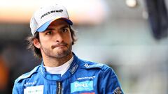 NORTHAMPTON, ENGLAND - JULY 13: Carlos Sainz of Spain and McLaren F1 walks in the Pitlane during qualifying for the F1 Grand Prix of Great Britain at Silverstone on July 13, 2019 in Northampton, England. (Photo by Mark Thompson/Getty Images)