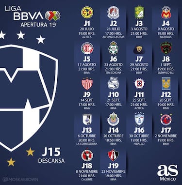 Fechas y partidos del Monterrey para el Apertura 2019