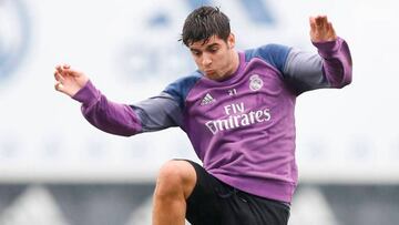 Morata ayer en valdebebas. El delantero canterano puede repetir en el once titular del Madrid el domingo ante el Leganés.