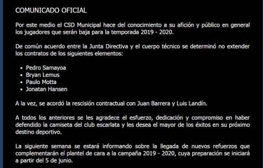 Municipal le rescindió el contrato a Luis Ángel Landín