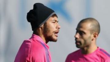 Neymar y Mascherano, en el entrenamiento.