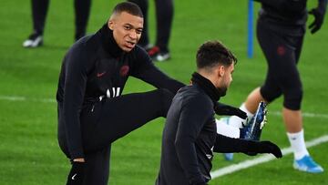 Mbapp&eacute;, durante el entrenamiento del PSG en el Bernab&eacute;u.