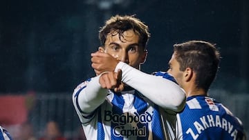 Mikel Goti celebra su gol al Negreira en Copa del Rey. /REAL SOCIEDAD