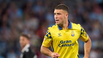 Juanma Herzog of UD Las Palmas looks on during the La Liga EA Sports match between RC Celta de Vigo and UD Las Palmas at Estadio Abanca Balaidos in Vigo, Spain, on March 31, 2025. (Photo by Jose Manuel Alvarez Rey/JAR Sport Images/NurPhoto via Getty Images)