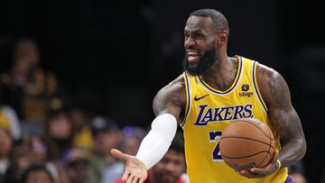 MEMPHIS, TENNESSEE - APRIL 12: LeBron James #23 of the Los Angeles Lakers reacts during the second half against the Memphis Grizzlies at FedExForum on April 12, 2024 in Memphis, Tennessee. NOTE TO USER: User expressly acknowledges and agrees that, by downloading and or using this photograph, User is consenting to the terms and conditions of the Getty Images License Agreement. Justin Ford/Getty Images/AFP (Photo by Justin Ford / GETTY IMAGES NORTH AMERICA / Getty Images via AFP)