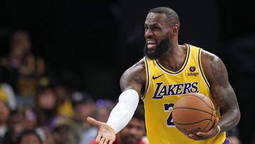 MEMPHIS, TENNESSEE - APRIL 12: LeBron James #23 of the Los Angeles Lakers reacts during the second half against the Memphis Grizzlies at FedExForum on April 12, 2024 in Memphis, Tennessee. NOTE TO USER: User expressly acknowledges and agrees that, by downloading and or using this photograph, User is consenting to the terms and conditions of the Getty Images License Agreement.   Justin Ford/Getty Images/AFP (Photo by Justin Ford / GETTY IMAGES NORTH AMERICA / Getty Images via AFP)